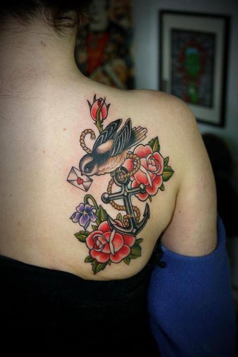 Flores, pájaro y sobre de amor
