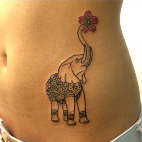 Elefante con flor en la trompa