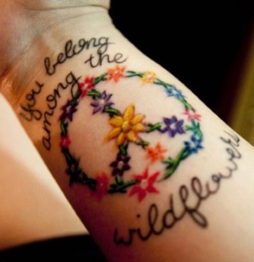 Frase: You belong among the wildflowers & Signo Peace
