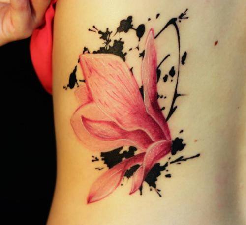 Flor Rosa con Manchas de Tinta