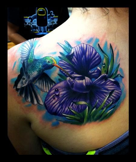 Colibrí sobre Flor Violeta