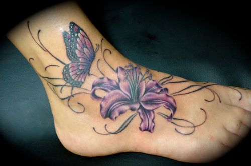 Flor Lilium & Mariposa Violeta
