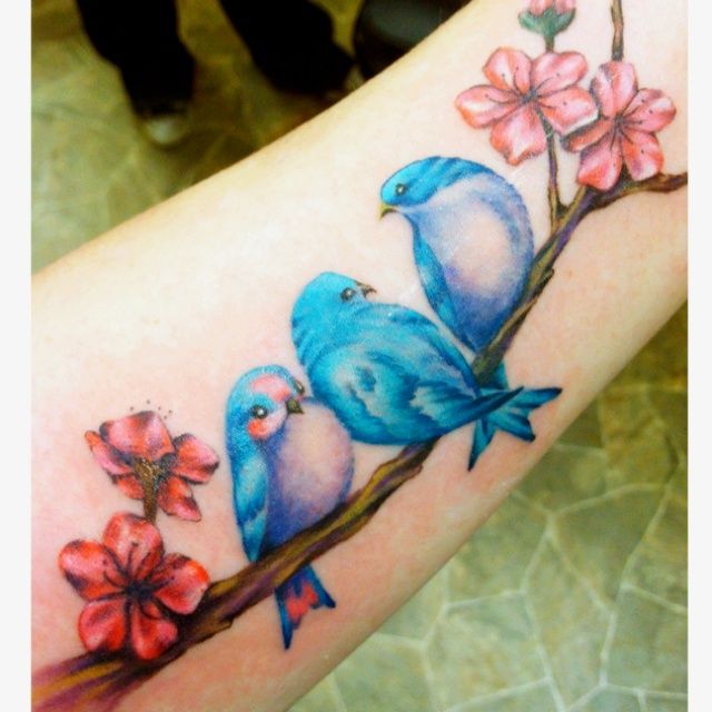 Pájaros Azules & Flores
