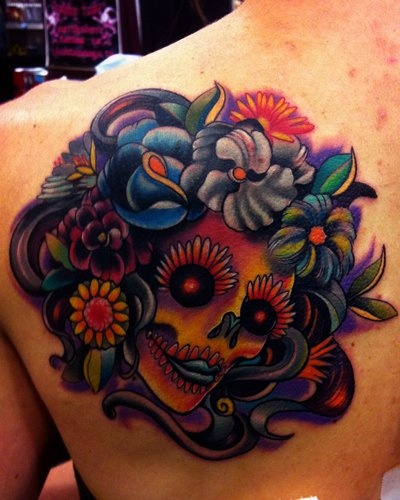 Calavera con Cabello de Flores