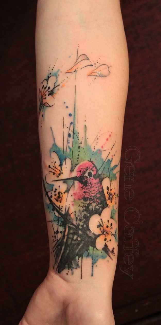 Colibrí entre Flores con Líneas