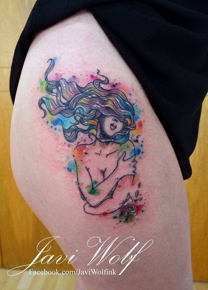 Mujer & Flor en Acuarelas by Javi Wolf