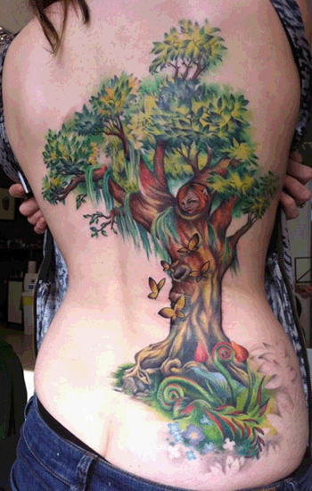 Árbol, Mariposas, Hada y Flores
