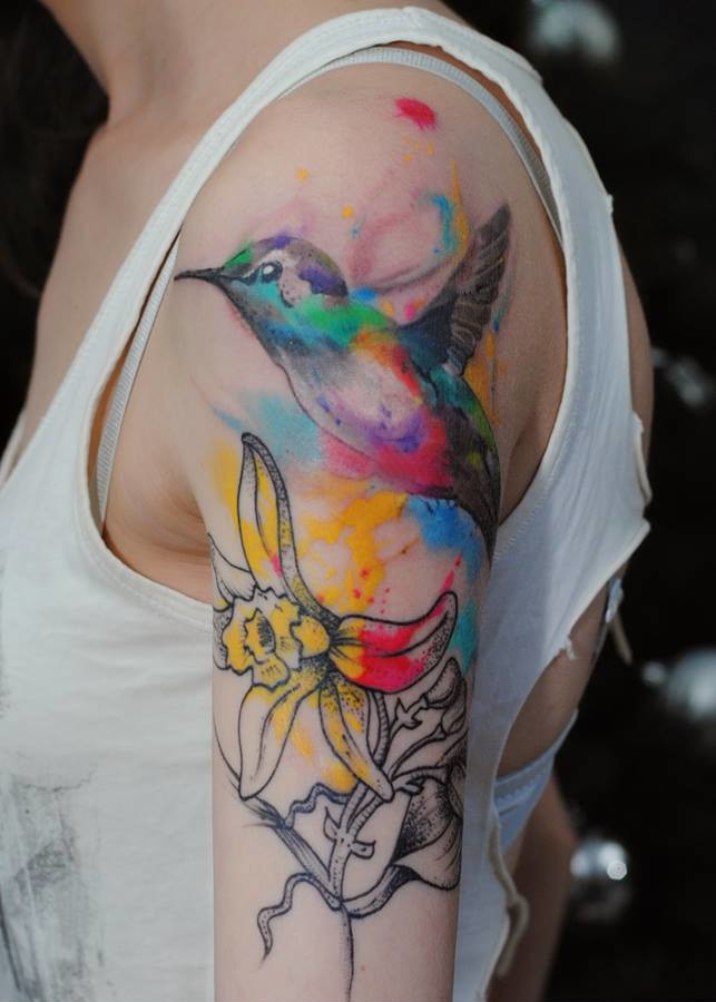 Colibrí y Flores en Acuarelas by Aleksandra Katsan