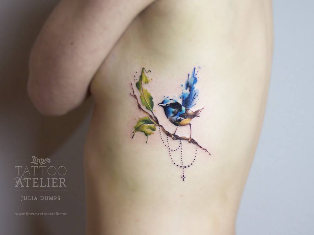 Ave sobre rama en Acuarelas by Julia Dumps
