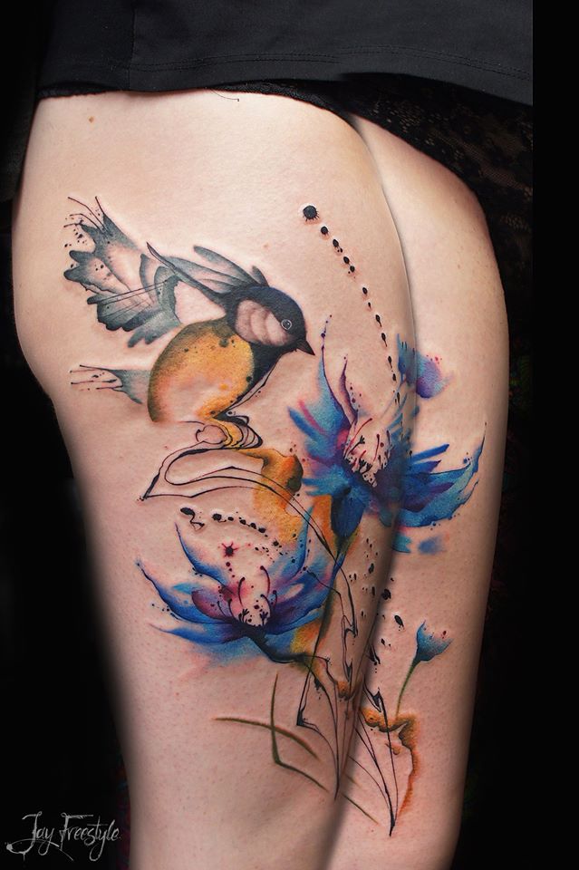Ave y Flores en Acuarelas by Jay Freestyle