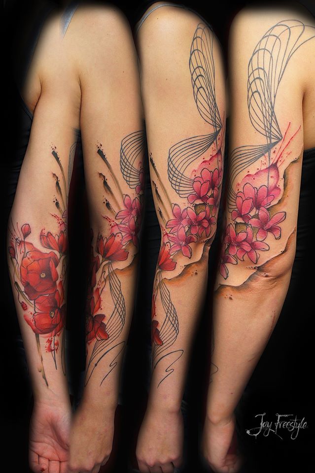 Flores de Amapolas y Cerezo en Acuarelas by Jay Freestyle