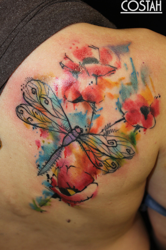 Libélula y Flores en Acuarelas by Costah
