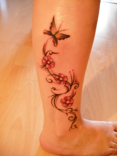 Mariposa y Flores