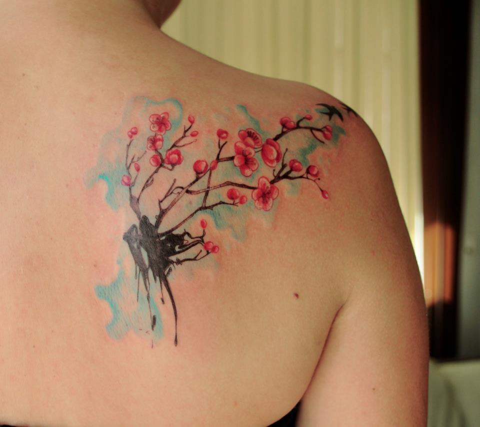 Flor de Cerezo by koray karagozler Tatuajes para Mujeres