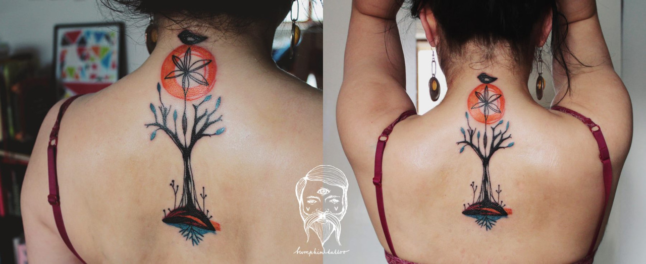 Árbol, Ave y Sol by Bumpkin Tattoo
