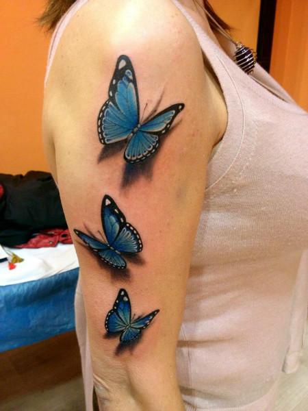 Mariposas Azules Estilo 3d Tatuajes Para Mujeres