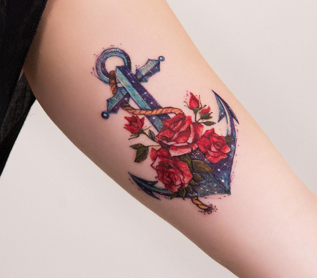 ancla con flores rosas por robson carvalho tatuajes para ancla con flores rosas por robson carvalho tatuajes para