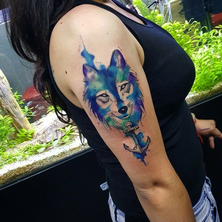 Lobo Estilo Acuarelas Tatuajes Para Mujeres