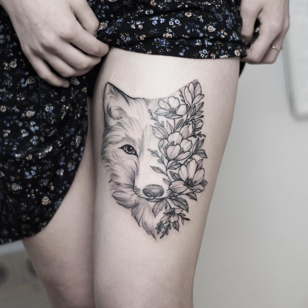 Mitad Lobo Mitad Naturaleza Tatuajes Para Mujeres